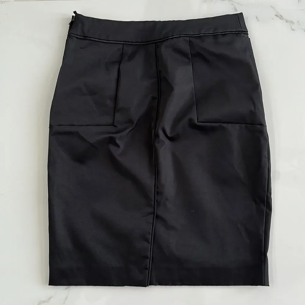 H&M Black Pencil Silky Skirt Back Slit  Sz 6 HIGT WAIST